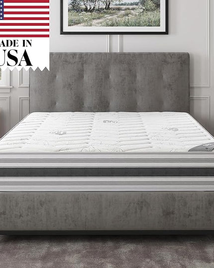 Ottomanson 12" Queen Mattress in a Box Made in USA, Firm Mattress, Hybrid Mattress Cool Improved Airflow with Edge to Edge Pocket Coil, Bed in A Box, Ottopedic - LeafyLoom