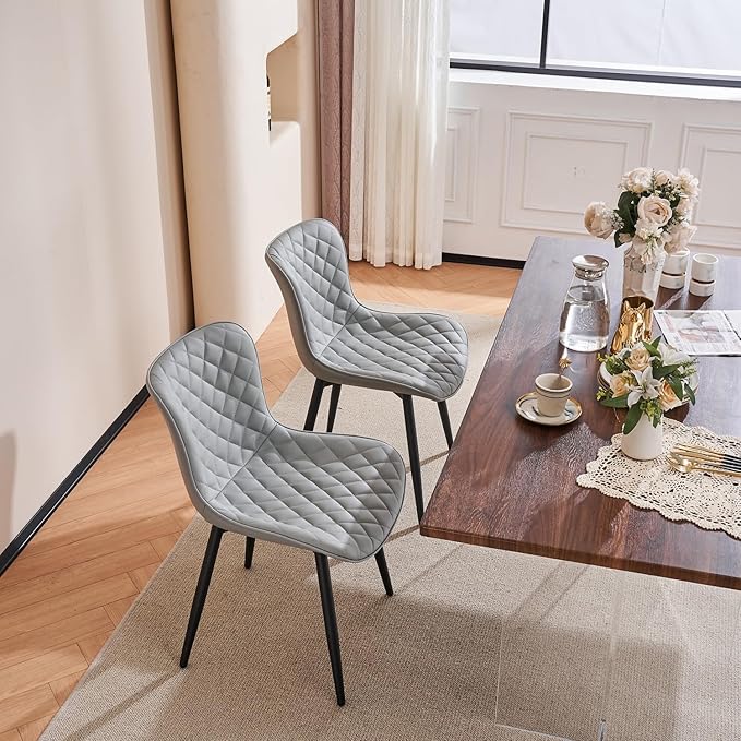 Kidol & Shellder Gray Dining Chairs Modern Upholstered Dining Room Chairs Leather Armless Chairs Set of 2 for Living Room Kitchen Bedroom, 3 Mins Quick Assembly - LeafyLoom