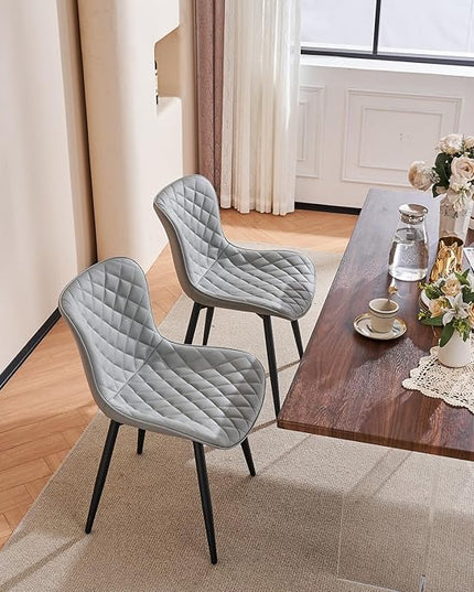 Kidol & Shellder Gray Dining Chairs Modern Upholstered Dining Room Chairs Leather Armless Chairs Set of 2 for Living Room Kitchen Bedroom, 3 Mins Quick Assembly - LeafyLoom