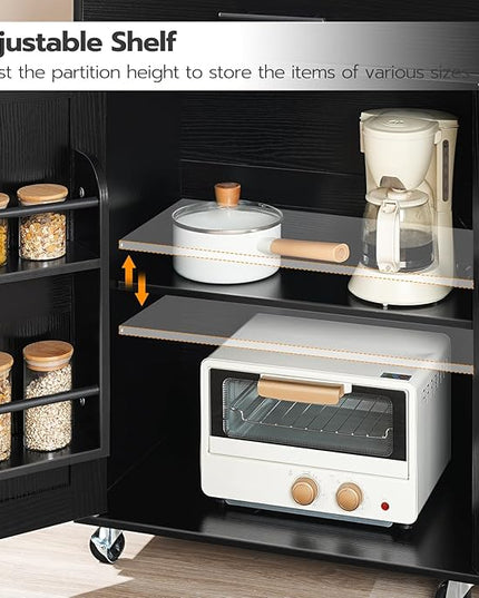HOOBRO Kitchen Island with Power Outlet, Kitchen Storage Island with Large Worktop, Spice Rack and Drawer, Rolling Kitchen Cart on Wheels, for Kitchen and Dining Room, Rustic Brown and Black BF88UZD01 - LeafyLoom