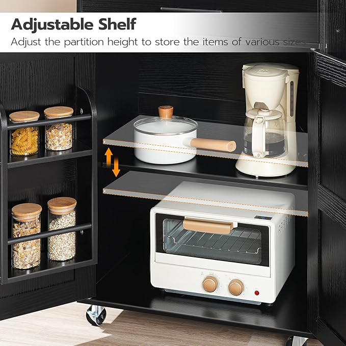 HOOBRO Kitchen Island with Power Outlet, Kitchen Storage Island with Large Worktop, Spice Rack and Drawer, Rolling Kitchen Cart on Wheels, for Kitchen and Dining Room, Rustic Brown and Black BF88UZD01 - LeafyLoom