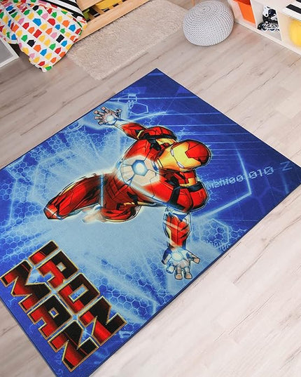 Gertmenian Marvel Rug Boys Childrens Bedroom Decor Kids Home Play Room Mat Bedding Area Carpet; 54x78 Large, Iron Man Superhero Navy Blue; 47329 - LeafyLoom
