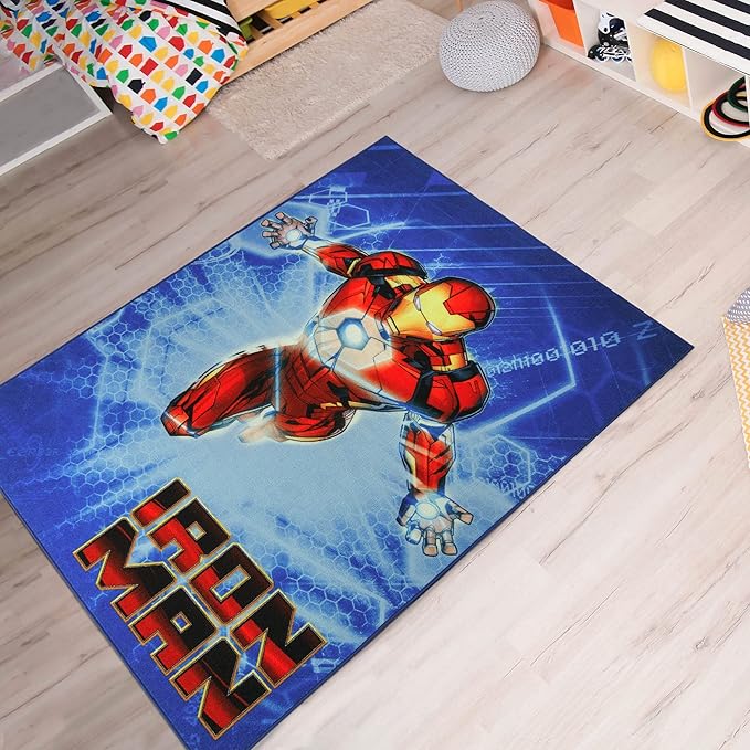 Gertmenian Marvel Rug Boys Childrens Bedroom Decor Kids Home Play Room Mat Bedding Area Carpet; 54x78 Large, Iron Man Superhero Navy Blue; 47329 - LeafyLoom