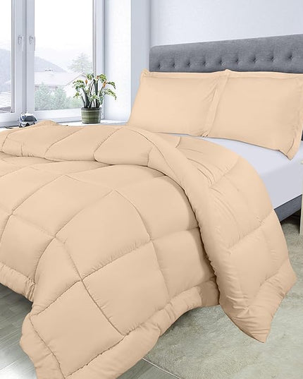 Utopia Bedding Queen Size Comforter Set with 2 Pillow Shams, Bedding Comforter Sets, Down Alternative Beige Comforter, Soft and Comfortable, Machine Washable - LeafyLoom
