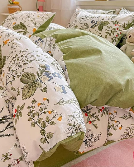 Botanical Comforter Set Cal King White and Sage Green Floral Plant Bedding Set Garden Pattern Printed on White Women Reversible Blanket 3 PCs Girls Breathable White Floral Bed Comforter Set - LeafyLoom