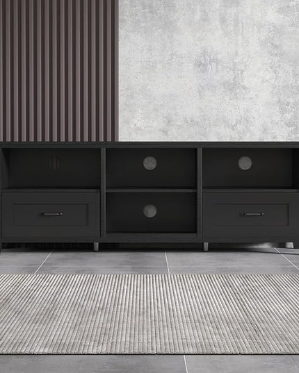TV Stand Base, Entertainment Center Cabinet with 2 Drawers and 4 High-Capacity Storage Media Console for Living Room, 70 Inch, Black-1 - LeafyLoom