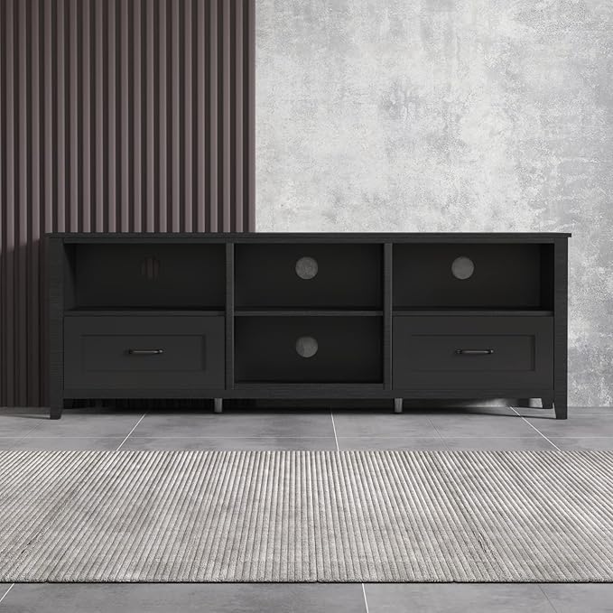 TV Stand Base, Entertainment Center Cabinet with 2 Drawers and 4 High-Capacity Storage Media Console for Living Room, 70 Inch, Black-1 - LeafyLoom