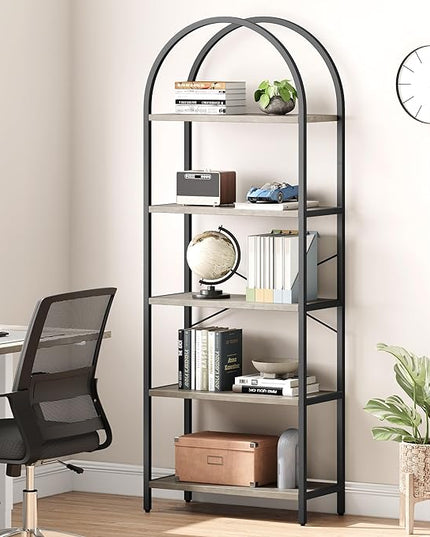 GAOMON 5 Tier Bookshelf Arched Bookcase Modern Standing Bookshelves Tall Display Racks Metal Book Shelf for Bedroom, Living Room, Home Office - LeafyLoom
