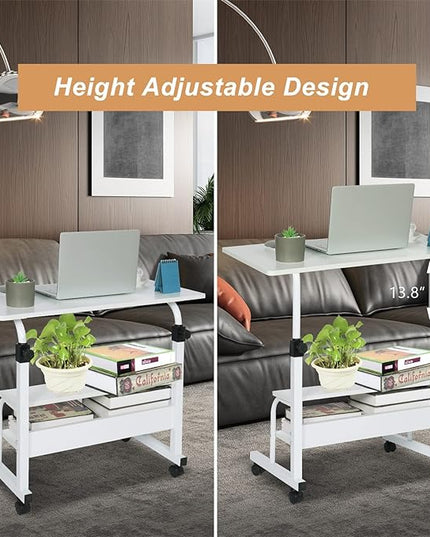 Small Desks Portable Laptop Computer Desk for Small Spaces Adjustable Desk Standing Desk for Bedrooms Couch Desk for Home Office Table Mobile Rolling Desk on Wheels White Desk with Storage - LeafyLoom