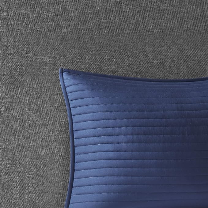 Madison Park Marina Comforter Quilt Combo Set - Modern Luxury Design, All Season Down Alternative Bedding, Matching Shams, Decorative Pillows, King/Cal King(104"x92") Seersucker Blue 8 Piece - LeafyLoom