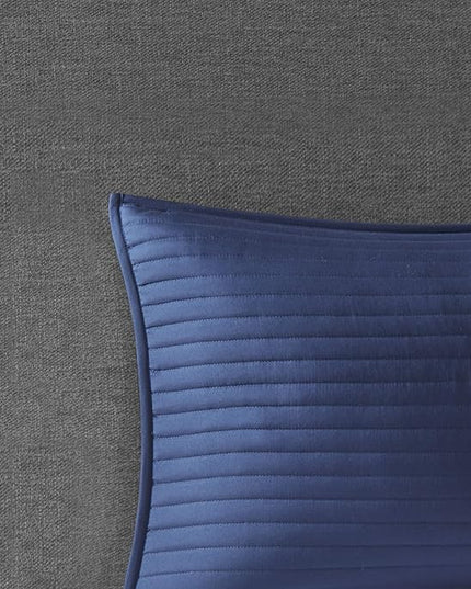 Madison Park Marina Comforter Quilt Combo Set - Modern Luxury Design, All Season Down Alternative Bedding, Matching Shams, Decorative Pillows, Full/Queen(90"x90"), Seersucker Blue 8 Piece - LeafyLoom