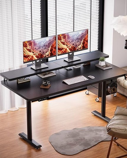 Electric Standing Desk with Monitor Shelf, 55 x 24 Inches Height Adjustable Corner Table, Computer Workstation with Cup Holder and Hook for Home Office, Black, 55x24 Inch - LeafyLoom
