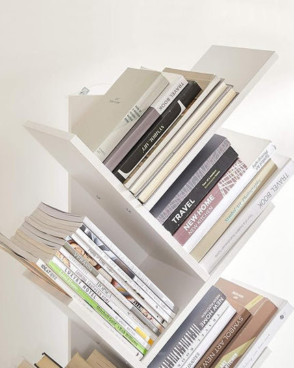 VASAGLE Tree Bookshelf, 9-Tier Bookcase, Large Bookshelf, Space-Saving Corner Shelf, Book Tree, Holds Books, CDs, Games, for Bedroom, Living Room, Home Office, Cloud White ULBC11WTV1 - LeafyLoom
