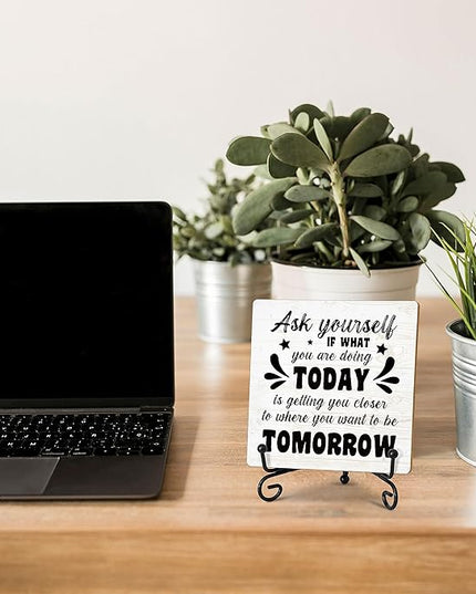 Motivational Gifts for Coworkers, Inspirational Home Office Desk Decor Wood Plaque with Stand, Encouragement Gifts for Women Men Friends Family - C22 - LeafyLoom