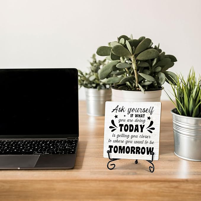 Motivational Gifts for Coworkers, Inspirational Home Office Desk Decor Wood Plaque with Stand, Encouragement Gifts for Women Men Friends Family - C22 - LeafyLoom