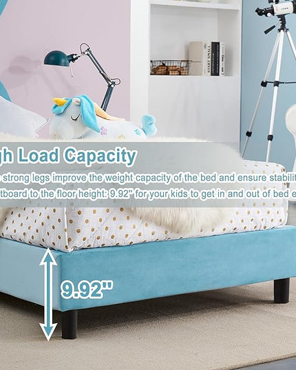 VECELO Kids Twin Bed Frame with Upholstered Headboard, Princess Beds for Girls, 12 Wooden Slats Support, No Boxing Spring Needed - LeafyLoom