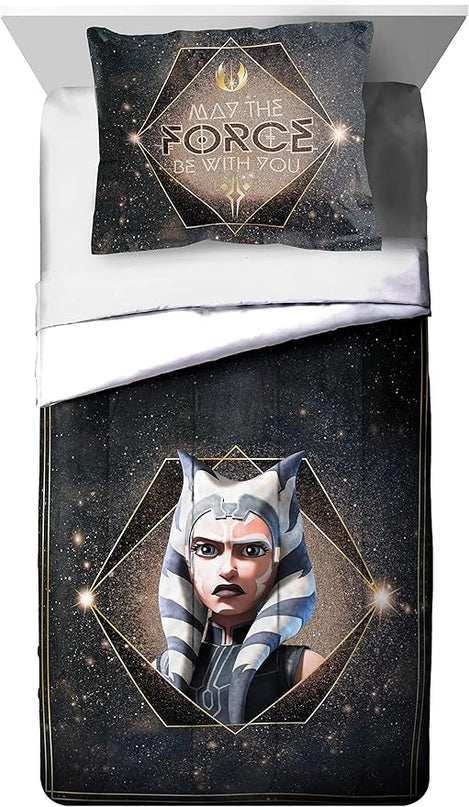 Jay Franco Star Wars The Clone Wars Ahsoka Force Full Comforter & Sham Set - Kids Super Soft Bedding - Fade Resistant Microfiber (Official Star Wars Product) - LeafyLoom
