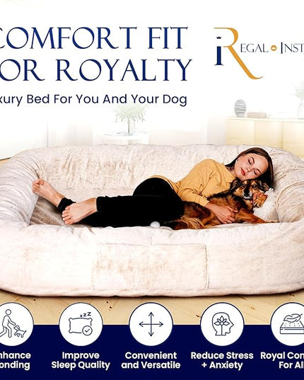 Human Dog Bed for Adult - Giant Dog Bed for Humans – Fluffy with Washable Cover, Nonslip, Waterproof Lining, Storage Pockets, Soft blanket – Ideal for Adults and Kids, Sized to Fit Small to Large Pets LeafyLoom