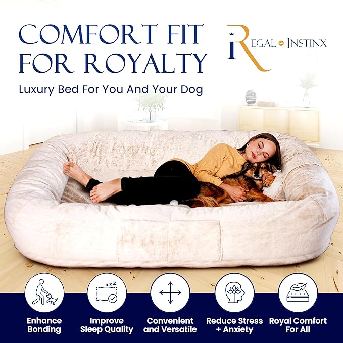 Human Dog Bed for Adult - Giant Dog Bed for Humans – Fluffy with Washable Cover, Nonslip, Waterproof Lining, Storage Pockets, Soft blanket – Ideal for Adults and Kids, Sized to Fit Small to Large Pets LeafyLoom