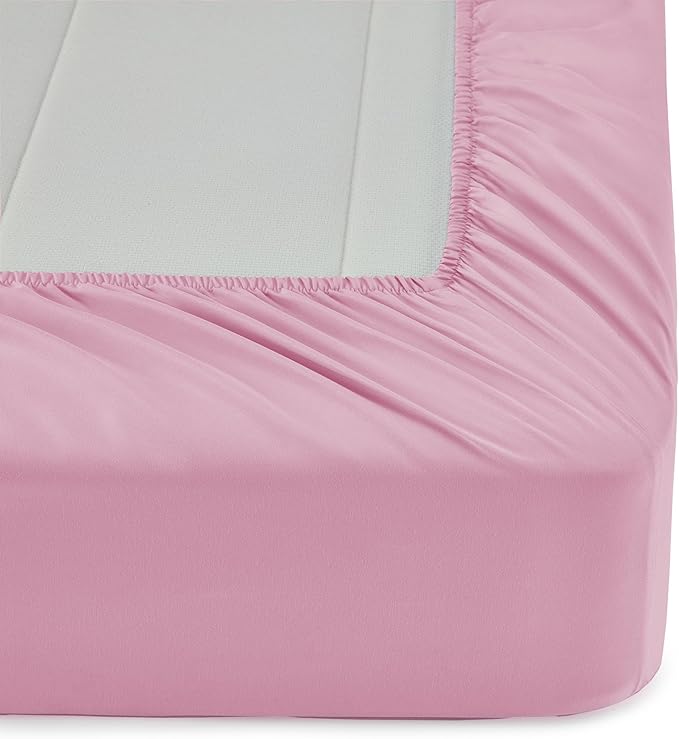 Amazon Basics 5 Piece Microfiber Kid's Bed-in-a-Bag Bedding Set, Twin, Pink, Solid - LeafyLoom