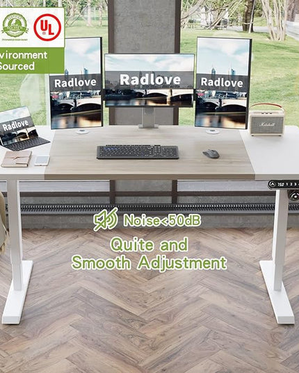 Radlove Electric Height Adjustable Standing Desk, 63x 30 Inches Stand Up Desk Workstation, Splice Board Home Office Computer Standing Table Ergonomic Desk (White+ Oak, 63x30'') - LeafyLoom