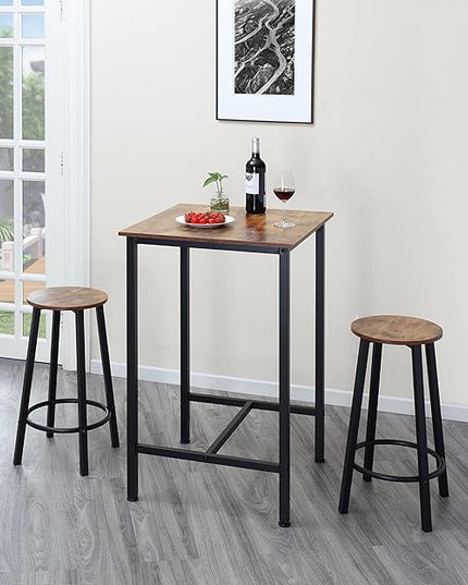 Finnhomy Bar Table Set, 23.6" Pub Table High Top Table, Square Bar Height Table, Bar Table with Stools, Kitchen Table Set for 2, Dining Table Set, Breakfast for Kitchen, Living Room, Rustic Brown - LeafyLoom
