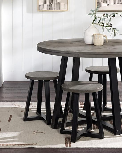 Walker Edison Rustic Solid Wood Distressed Round Kitchen Dining Room Table, 42 Inch, Grey - LeafyLoom