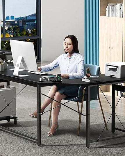 Coleshome 66" L Shaped Gaming Desk with Outlet, L Shaped Desk with CPU Stand, Corner Computer Desk, Home Office Desk, Writing Desk, Black - LeafyLoom