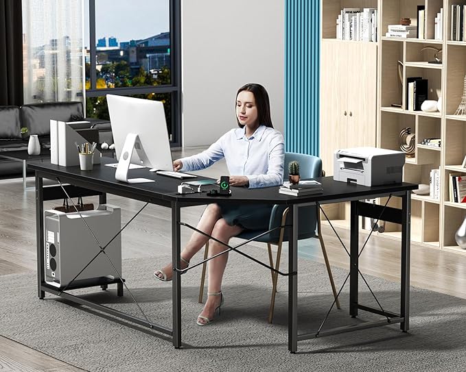 Coleshome 66" L Shaped Gaming Desk with Outlet, L Shaped Desk with CPU Stand, Corner Computer Desk, Home Office Desk, Writing Desk, Black - LeafyLoom