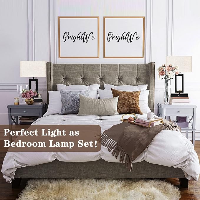 Lamps for Bedroom Set of 2 Touch Control Table Lamps with Dual USB Ports,Bedside Lamp3-Way Dimmable Lamps for Nightstand, Modern Desk Lamps for Living Room Office, LED Bulbs Included, Black&Cream - LeafyLoom