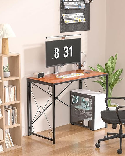 VECELO 39.4" Folding Computer Desk Simple Laptop Table Home Office Workstation for Reading Writing, No Assembly Needed, Small Space, Antique Brown - LeafyLoom
