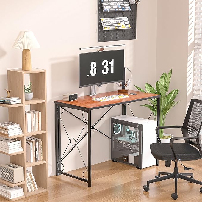 VECELO 39.4" Folding Computer Desk Simple Laptop Table Home Office Workstation for Reading Writing, No Assembly Needed, Small Space, Antique Brown - LeafyLoom