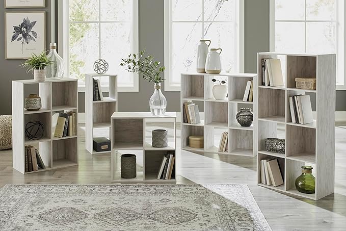 Signature Design by Ashley Paxberry Coastal 4 Cube Storage Organizer or Bookcase, Whitewash - LeafyLoom