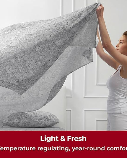 Mellanni Queen Sheets Set - 4 PC Iconic Collection Bedding Sheets & Pillowcases - Hotel Luxury, Extra Soft, Cooling Bed Sheets - Deep Pocket up to 16 inch (Queen, Paisley Gray) - LeafyLoom