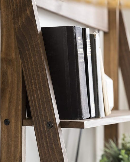 Walker Edison X Back Modern Farmhouse Wood Bookcase Bookshelf Home Office Living Room Storage, 4 Shelves, Brown - LeafyLoom