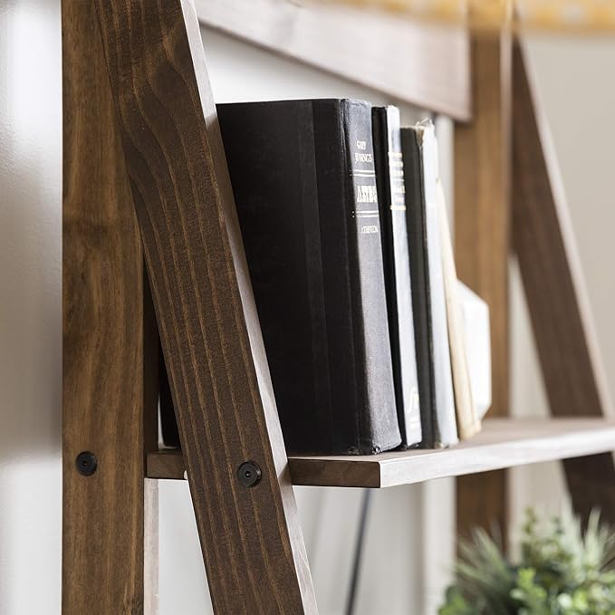 Walker Edison X Back Modern Farmhouse Wood Bookcase Bookshelf Home Office Living Room Storage, 4 Shelves, Brown - LeafyLoom