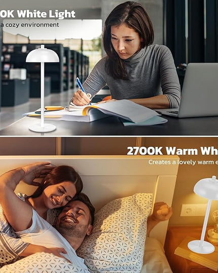 2 Pack Cordless Table Lamp, 5000mAh Portable Rechargeable Table Lamp, 3 Color Modes Stepless Dimming Table Light with Memory Function, for Dinner, Patio, Home, Restaurant.(White) - LeafyLoom