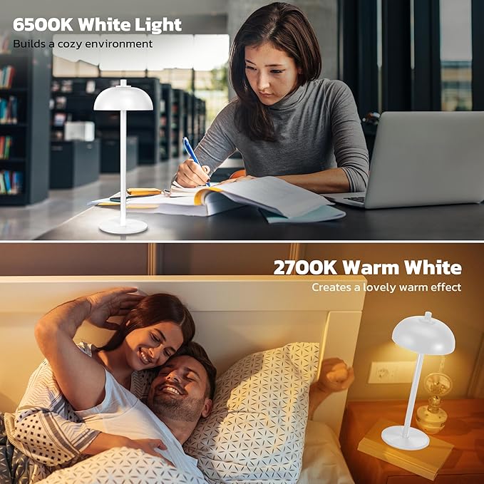 2 Pack Cordless Table Lamp, 5000mAh Portable Rechargeable Table Lamp, 3 Color Modes Stepless Dimming Table Light with Memory Function, for Dinner, Patio, Home, Restaurant.(White) - LeafyLoom