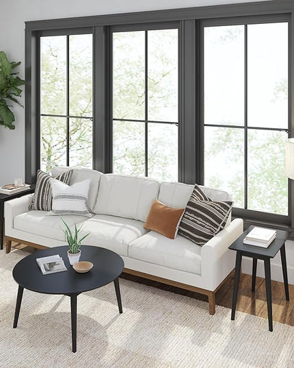 Plank+Beam Mid Century Modern Coffee Table, 36 Inch Wood Coffee Tables for Living Room, Round Center Table, Cocktail Table for Small Spaces, Black - LeafyLoom