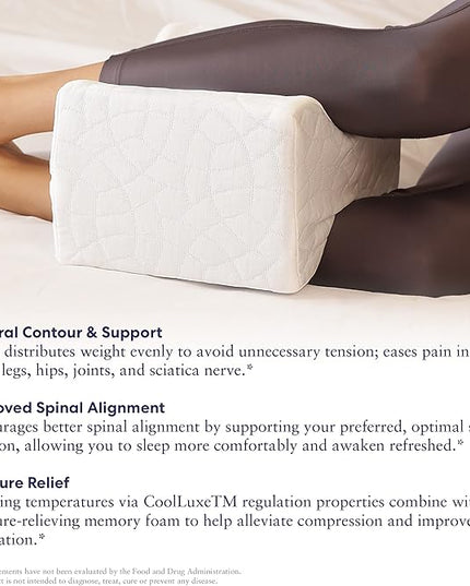 Luna CoolLuxe True Cooling Pillow Knee Pillow | Wedge Pillow for Back Pain Relief, Hip Pain, Sciatica Pain Relief | Cooling Memory Foam Pillow Post Surgery Pillow, Knee Surgery Gifts, FSA HSA Eligible - LeafyLoom