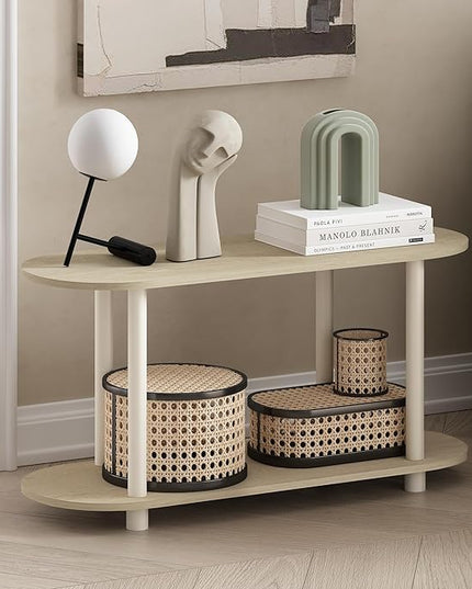 Furinno Turn-N-Tube No Tools Modern Oval Side Table, Bauhaus Oak/Beige - LeafyLoom