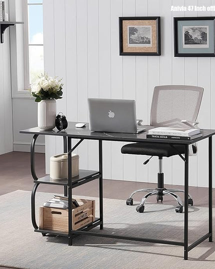 Anivia Gaming Computer Desk, Small Home Office Desk with 2 Storage Shelves, 47" Writing Desks Industrial Simple Style Wood Table Metal Frame for PC Laptop Notebook（Black） (47-B) - LeafyLoom
