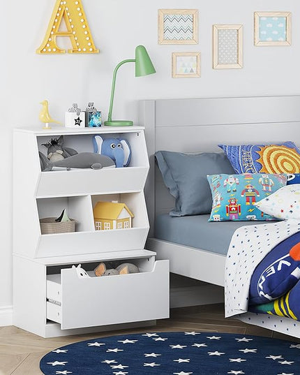 UTEX Kids Toy Storage Organizer, Bookshelf for Kids and Bookcase with Drawer, Children Open Storage Cubby for Kids Room Playroom Nursery White - LeafyLoom