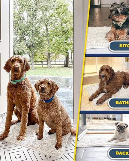 Muddy Mat® Shown on TV – Super Absorbent Microfiber Dog Door Mat for Muddy Paws, Non-Slip Washable Pet Rug, Quick Dry Chenille Entryway Carpet, Machine Washable Indoor Outdoor mat, White 28"x18" MuddyMat