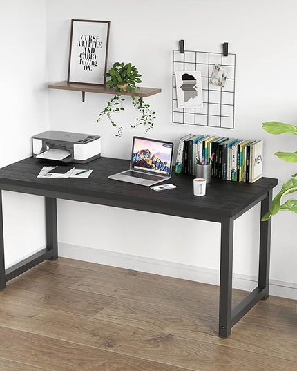 NSdirect 63 inch Computer Desk,Modern Simple Style PC Table Office Desk Wide Workstation for Study Writing,Gaming and Home Office,Extra 1" Thicker Wooden Tabletop and Black Metal Frame,Black - LeafyLoom