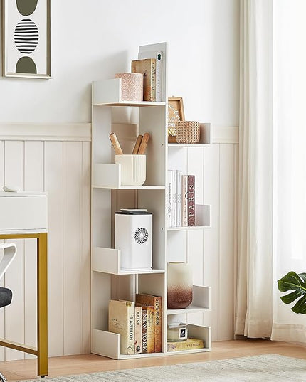 VECELO 8 Shelf Storage Tree Bookshelf,Wooden Book Display Shelves for CDs/Movies/Books, FreeStanding Geometric Tree-Shaped Bookcase Storgae Organizers for Home Office, Living Room,Bedroom,White - LeafyLoom