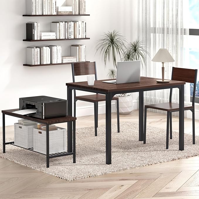 SogesHome 4 Piece Kitchen Dining Table Set for 4, Kitchen Table Bench Chairs Setfor 4, Space-Saving Table Set for Restaurant, Coffee Shop, Dark Walnut - LeafyLoom