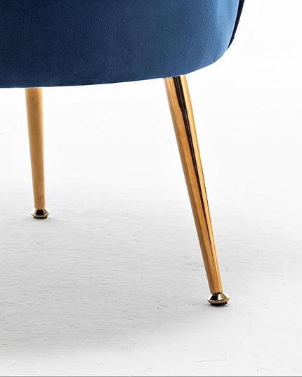 Velvet Barrel Accent Chair with Scalloped Silhouette and Gold Metal Legs, Decorative Piece Suitable for Traditional, Modern, and Contemporary Spaces, Navy Blue - LeafyLoom