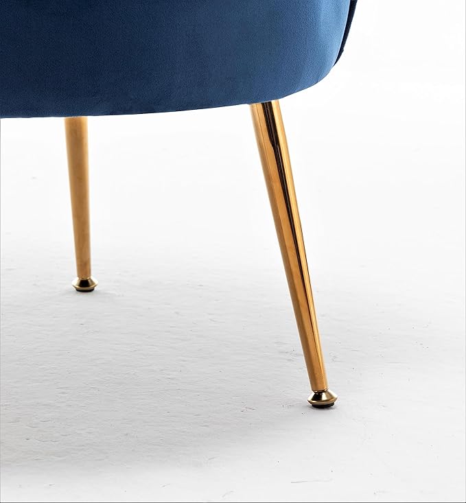 Velvet Barrel Accent Chair with Scalloped Silhouette and Gold Metal Legs, Decorative Piece Suitable for Traditional, Modern, and Contemporary Spaces, Navy Blue - LeafyLoom
