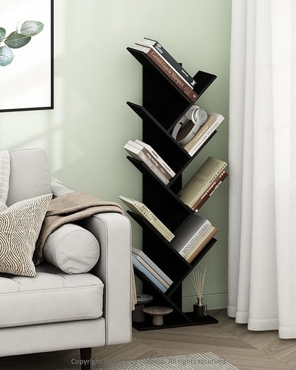 Furinno Bookshelf 9-Tier Floor Standing Tree Bookcase, Espresso - LeafyLoom